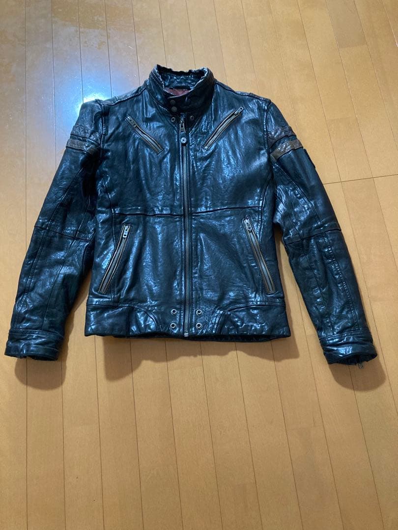 ディーゼル　羊革レザージャケット　革ジャン　S レザージャケット メンズ 本革 ブラウン 茶色 シングルライダース