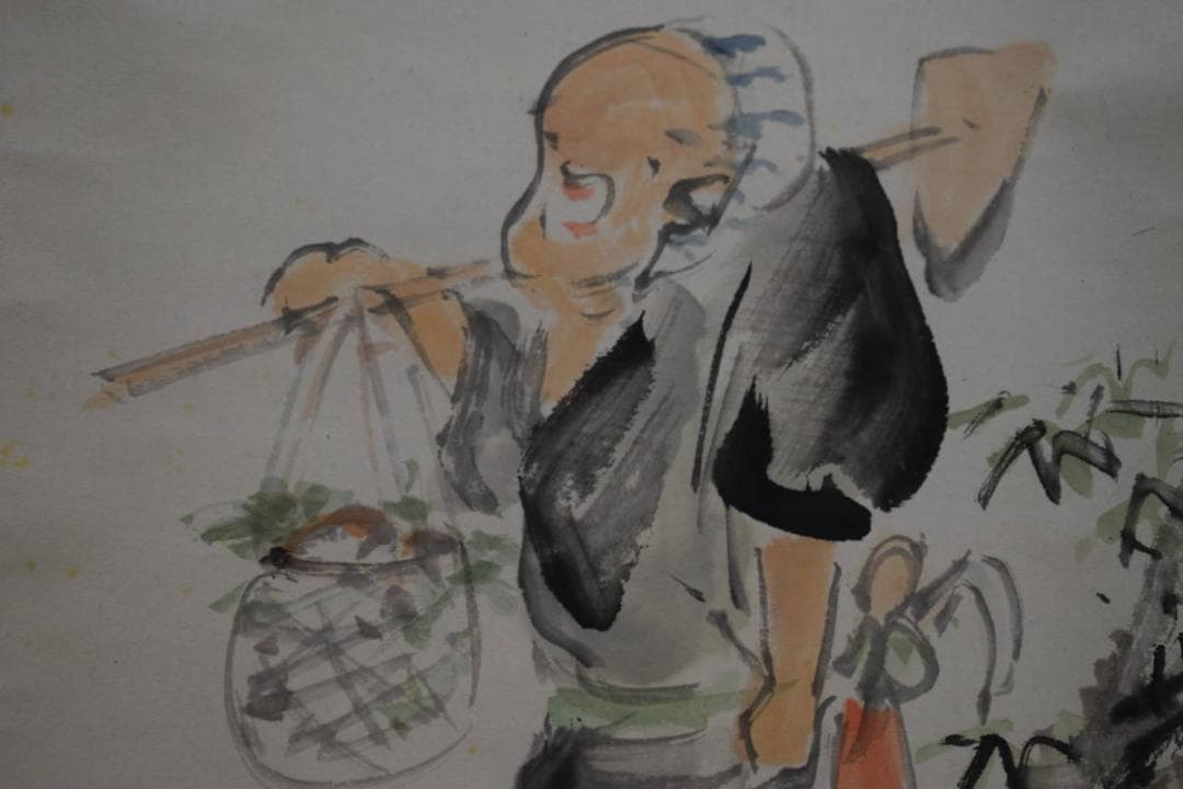 真作/楳僊/茸採/桐共箱付/布袋屋掛軸HG-203