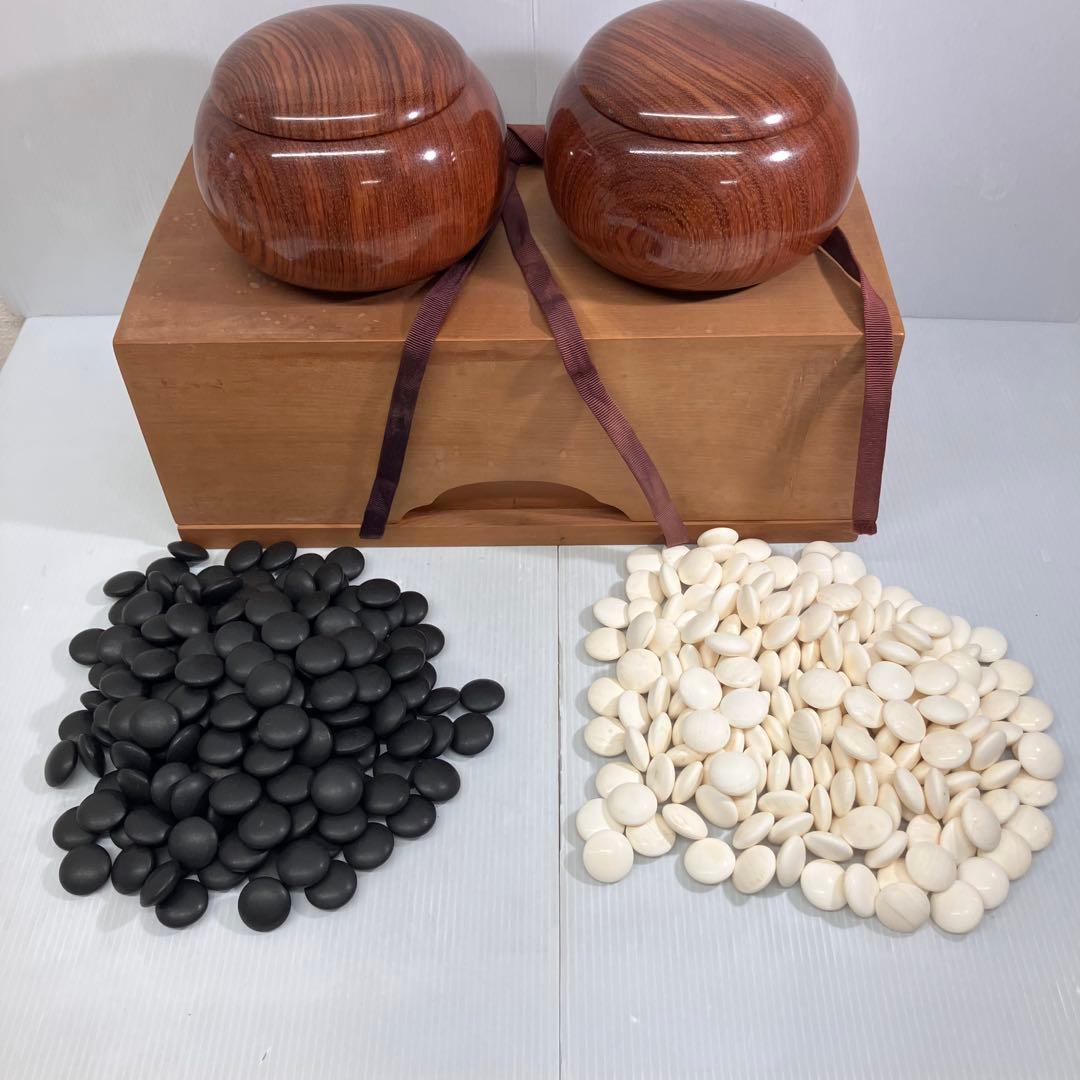 【高級碁石】囲碁　木製碁笥　蛤碁石　那智黒石　木箱付