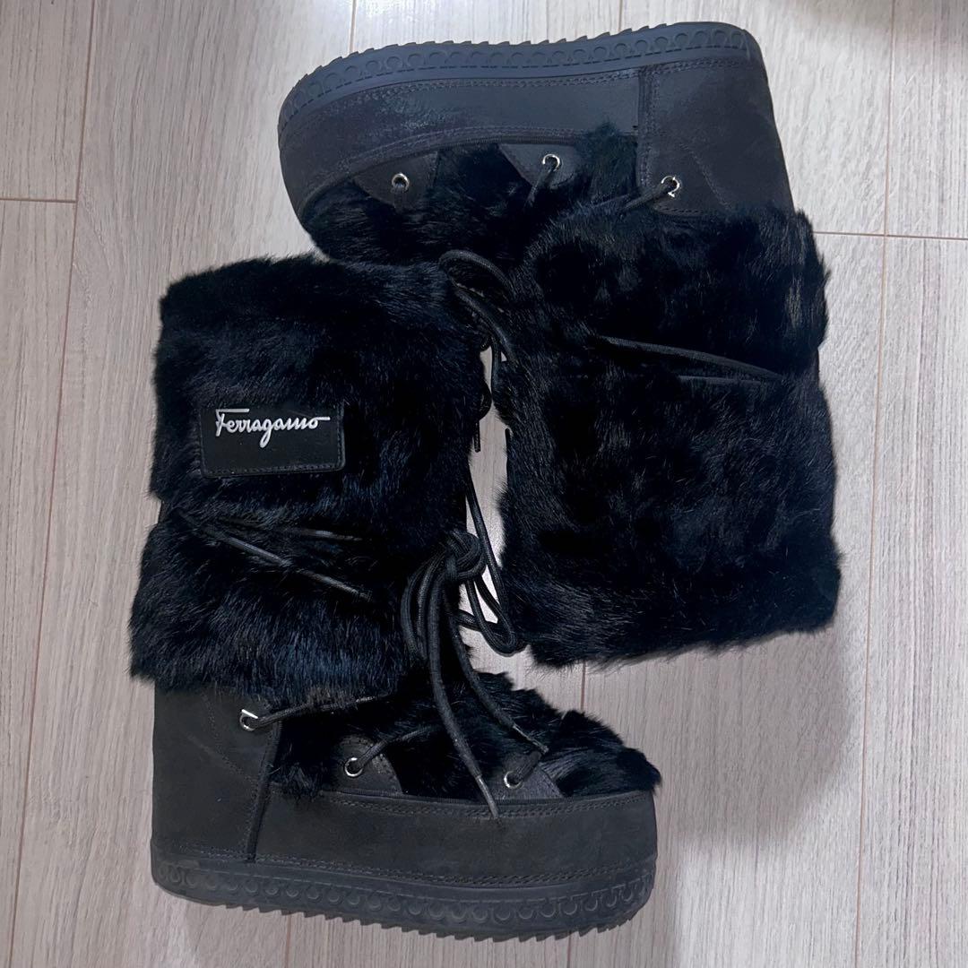 [Ferragamo]ファーブーツ　ブラック