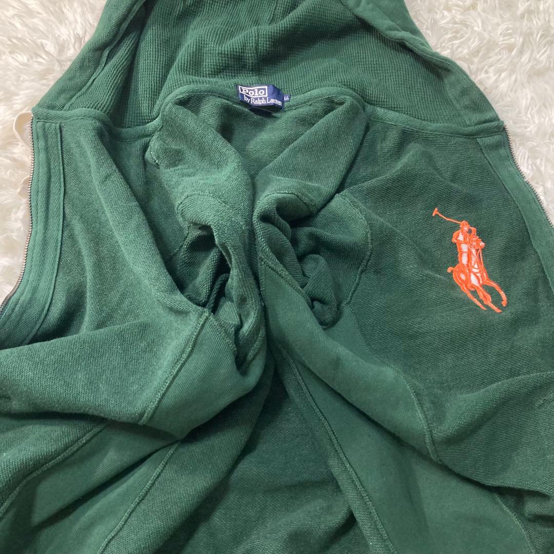 古着 00's ラルフローレン ビッグポニー ジップパーカー グリーン XL