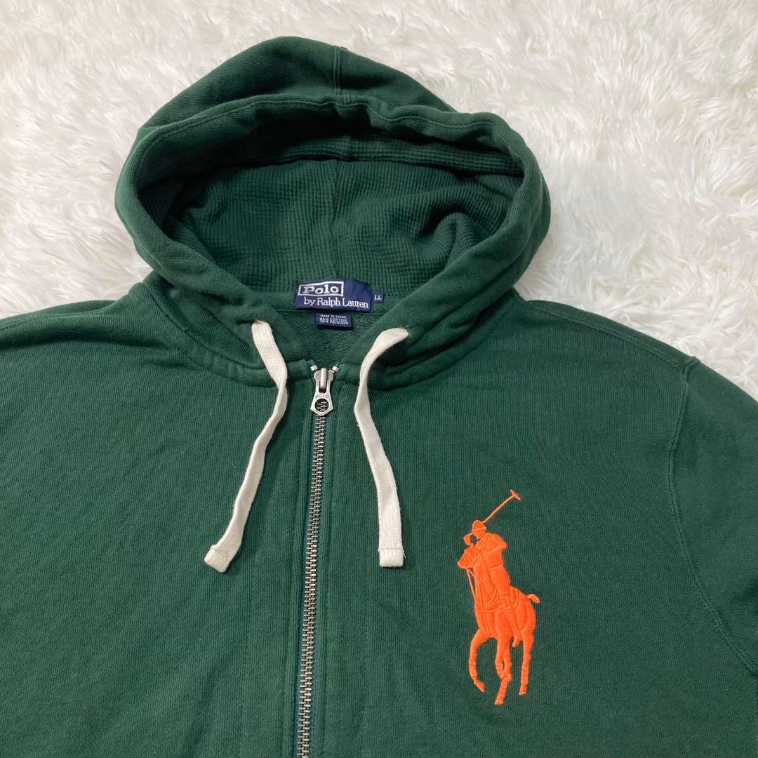 古着 00's ラルフローレン ビッグポニー ジップパーカー グリーン XL
