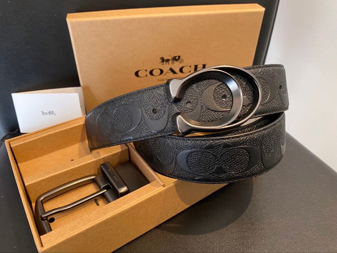 SALE♪コーチ 新品 リバーシブル シグネチャーベルトセット 紳士
