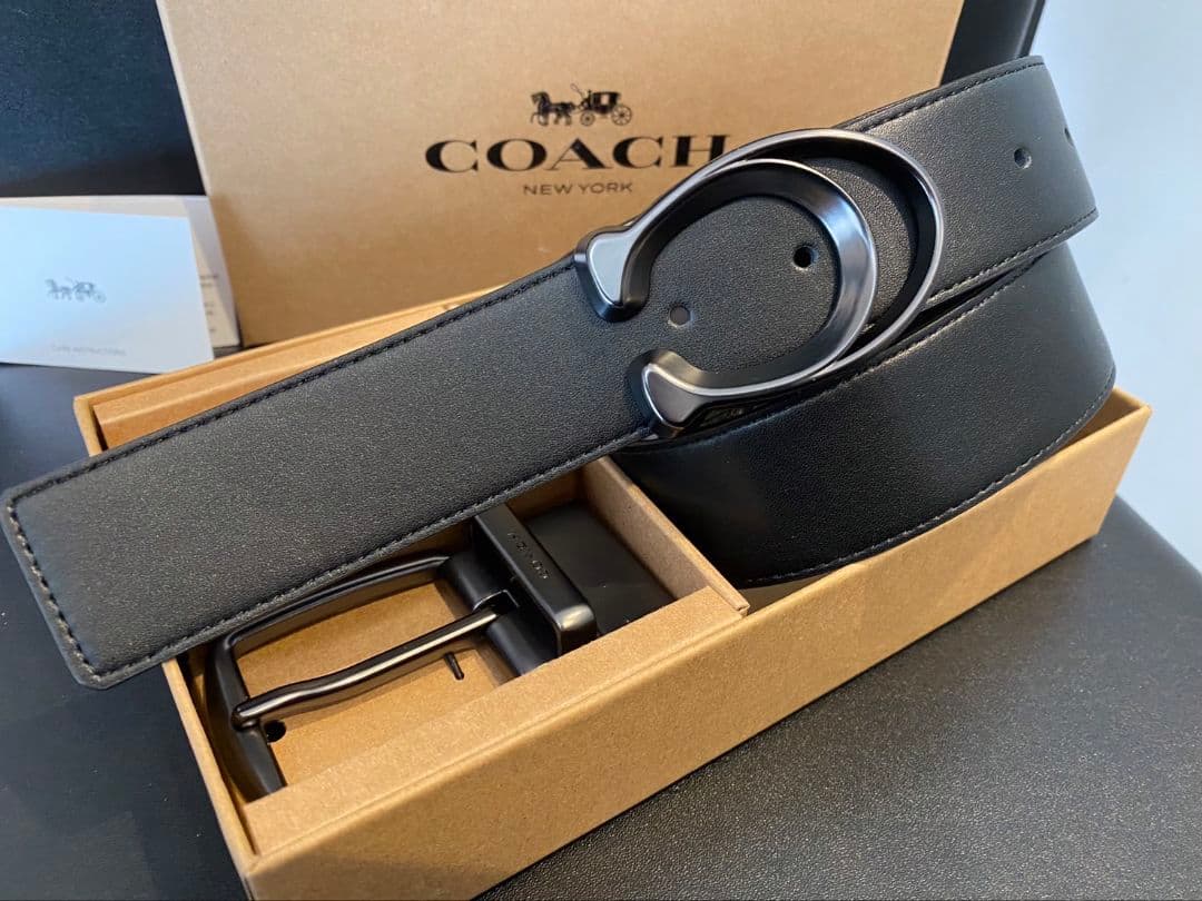 SALE♪コーチ 新品 リバーシブル シグネチャーベルトセット 紳士
