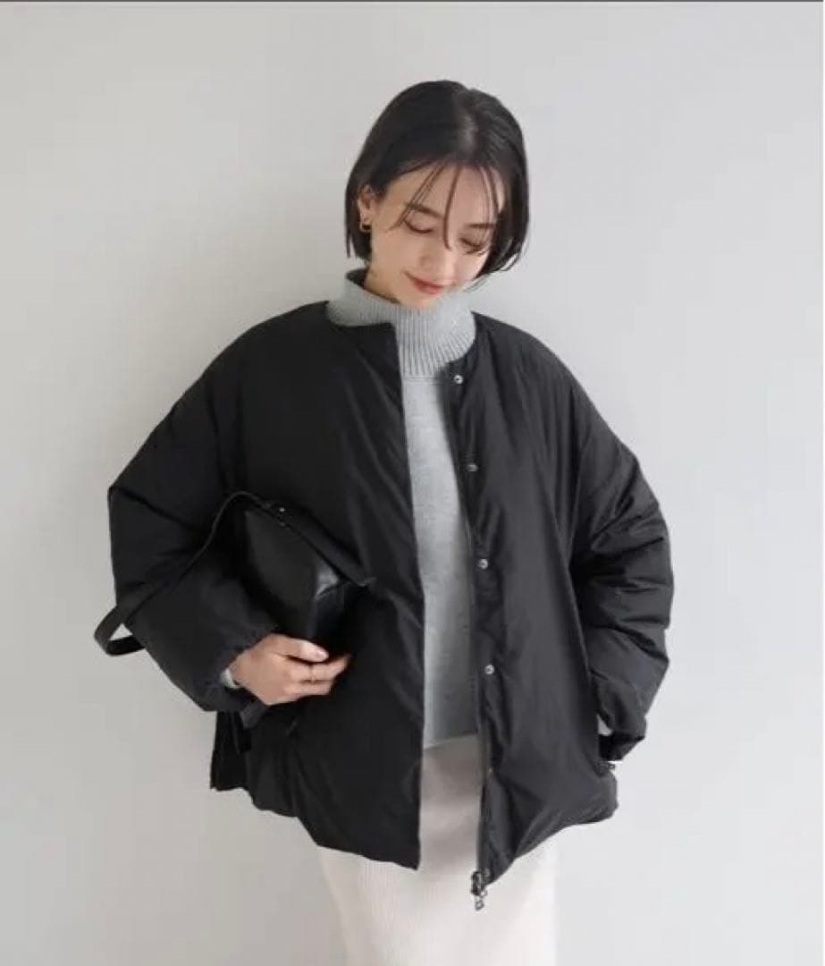 ノーカラーサイドジップダウンジャケット evernevy