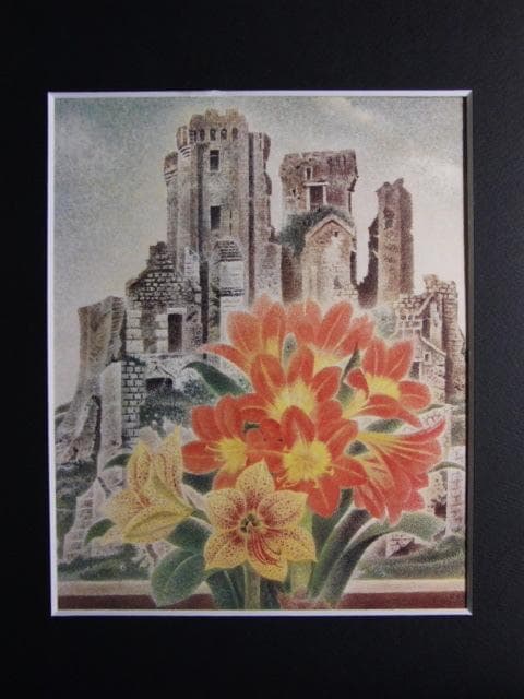 岡鹿之助、【花と廃墟】、希少な大判額装用画集より、美品、日本人画家