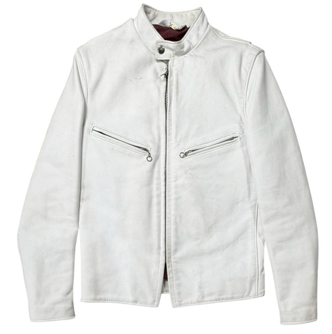 ショット カウハイド 立ち襟 シングルライダース ジャケット ホワイト 34