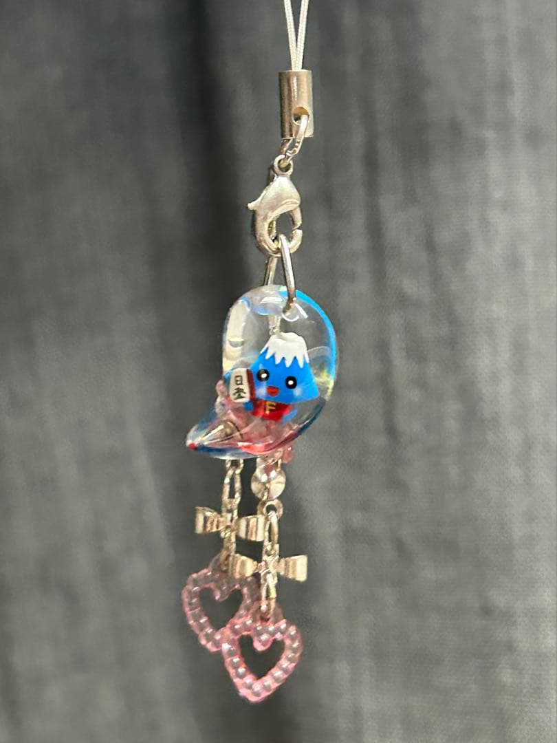 レトロ　富士山デザイン ストラップ ハート型チャーム付き　レア　ご当地