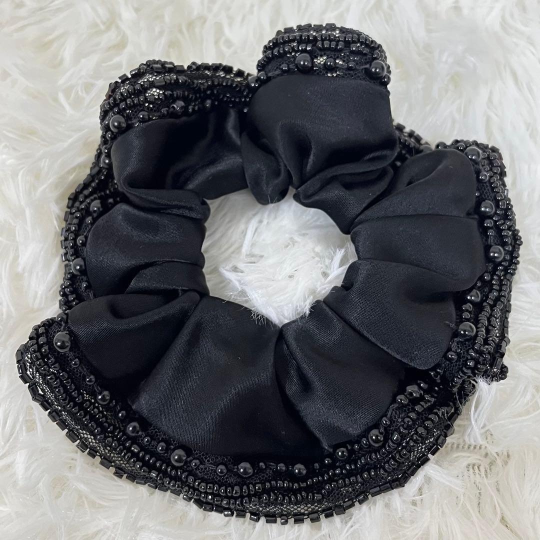 【極美品】アレクサンドルドゥパリ シュシュ ナイロン ビーズ 伸縮性 ブラック シュシュ｜ALEXANDRE DE PARIS（アレクサンドル ドゥ パリ）