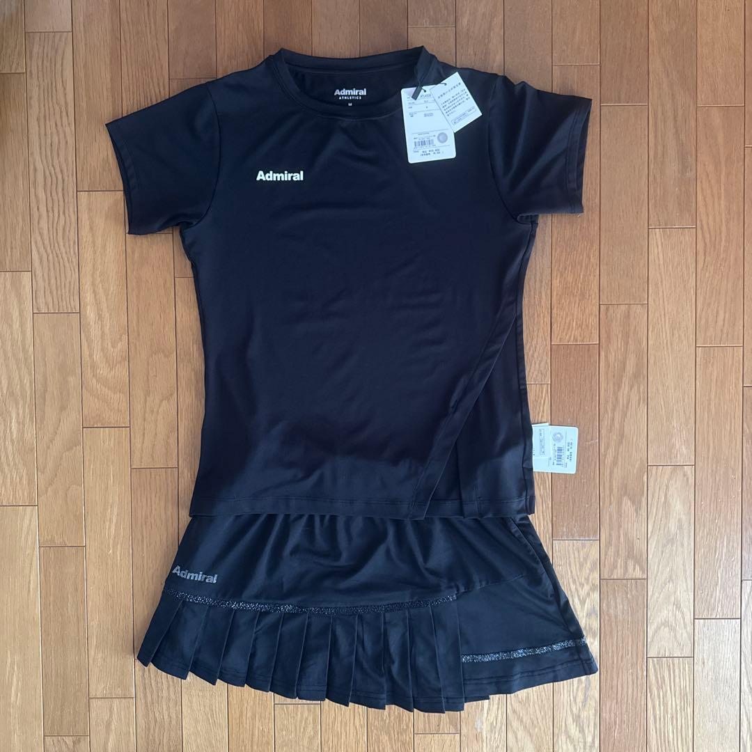 【新品Admiral2025春夏セットアップTシャツ M黒/プリーツスコートM黒