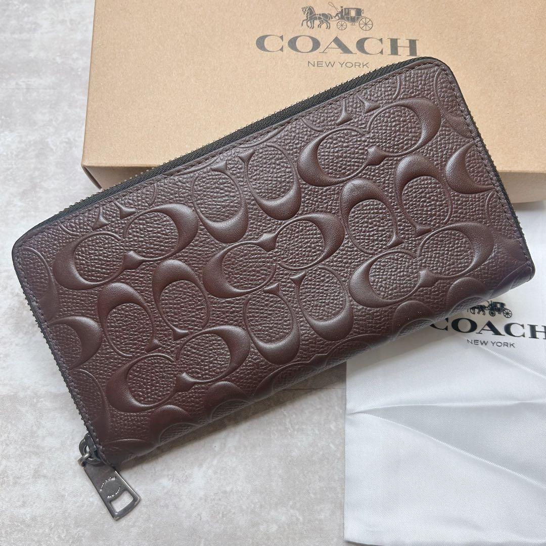 新品未使用 コーチ シグネチャー型押しエンボス レザー ブラウン 長財布