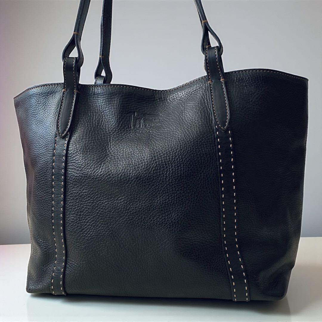 genten ゲンテン【美品】シボ革 シュリンクレザー トートバッグ 工具ロゴ GENTEN ゲンテン 工具ロゴ レザー オールレザー 本革 トートバッグ