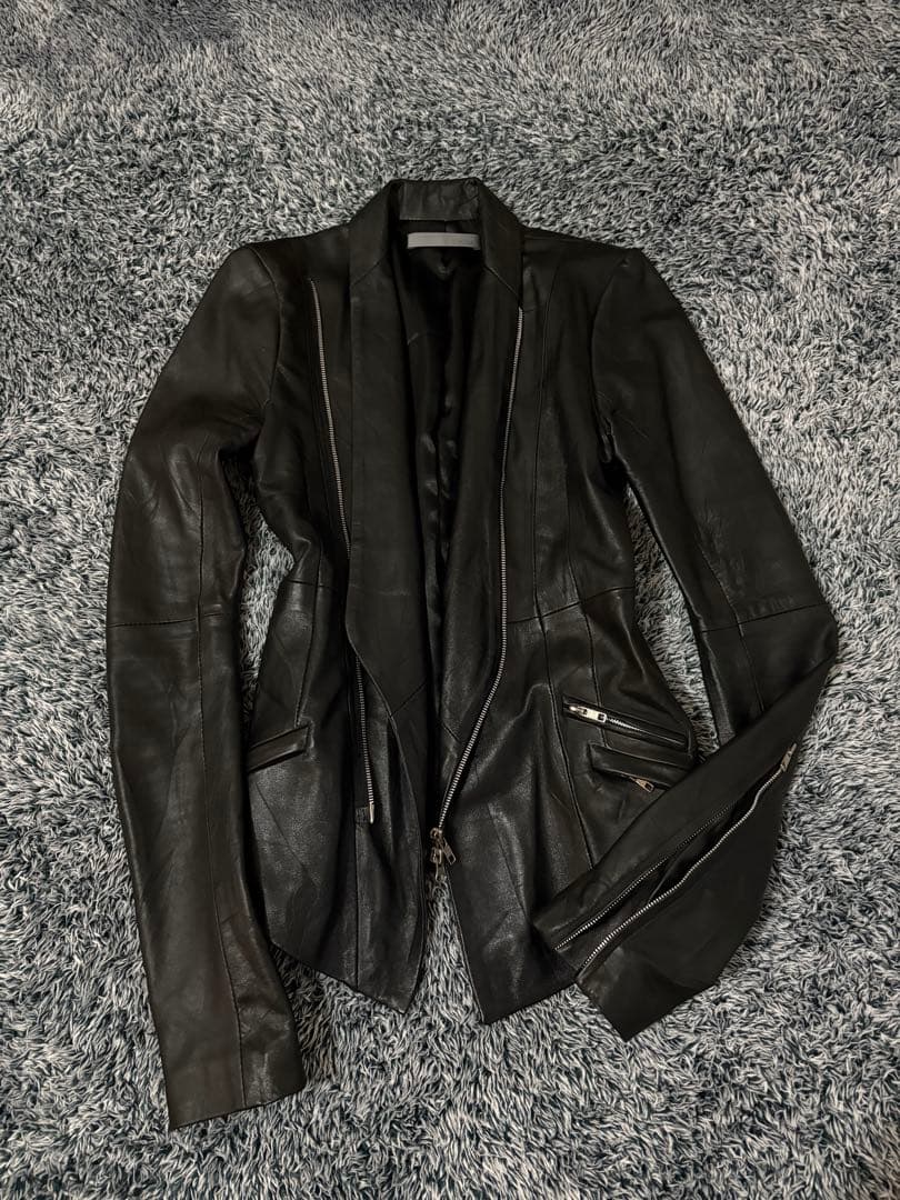 ジャケット・アウター ekam 2way leather jacket 2010s Ekam - draped sheepskin biker jacket with waist belt #ekam
