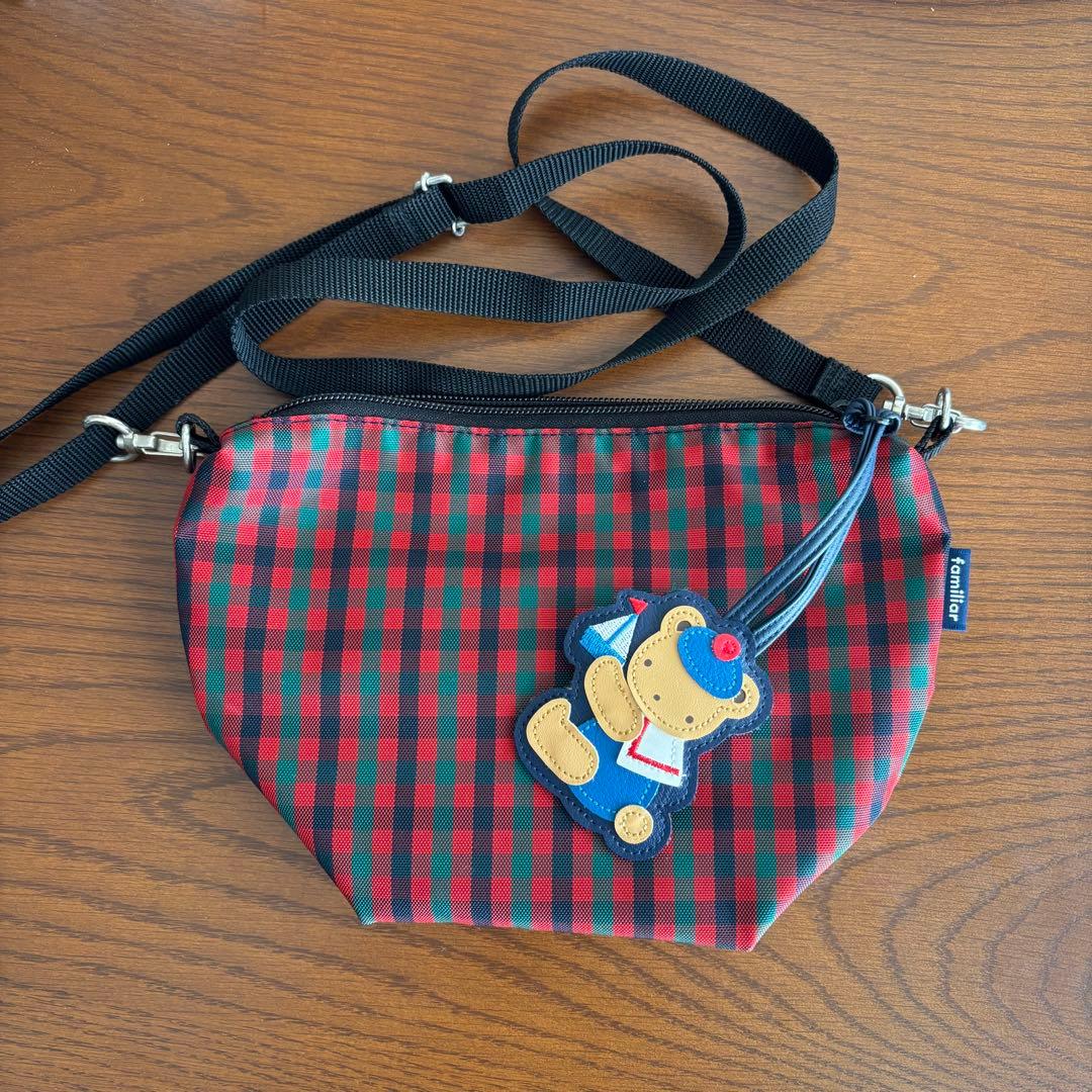 familiar ファミリア　赤チェック　舟形ポシェット