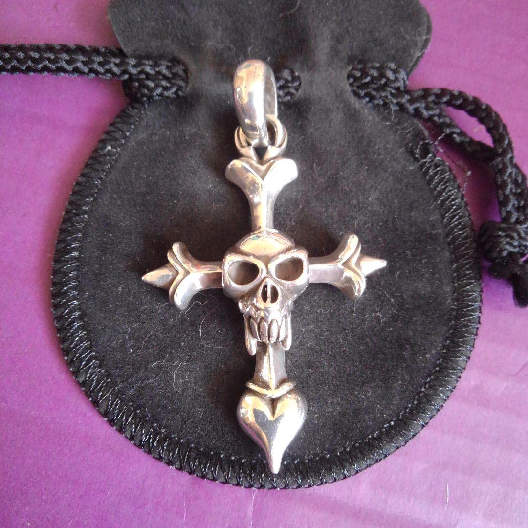 美品 廃盤 TIM CAMP スカルとハート クロスペンダント 37g