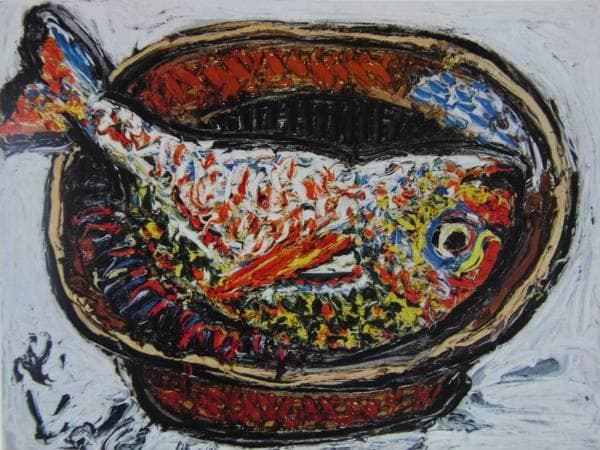 梅原龍三郎、【鯛】、希少な大判額装用画集より、美品、日本人画家