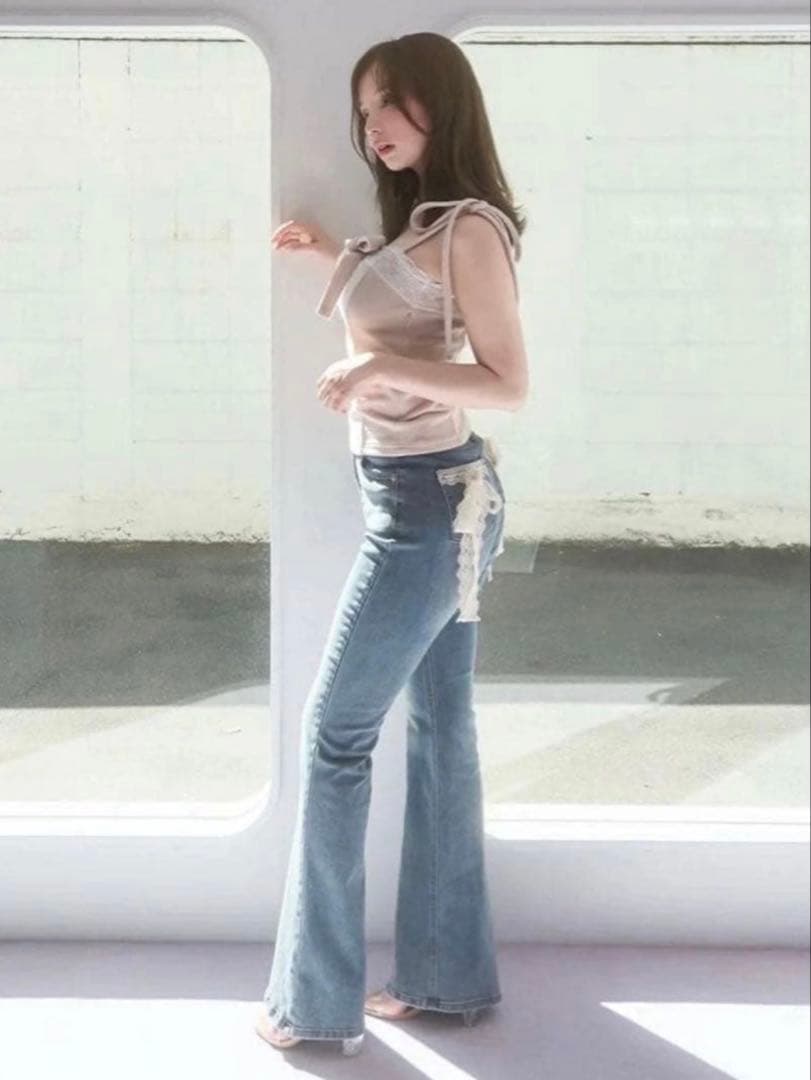 美品 ANDMARY Lacey ribbon heart hip denim