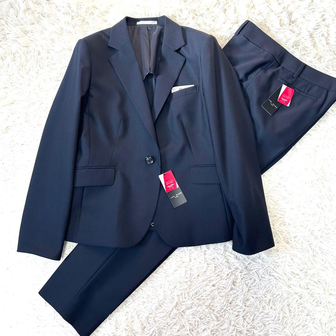 【未使用タグ付】洗えるキレイスーツ 紺ピンドット セットアップ　大きいサイズXL