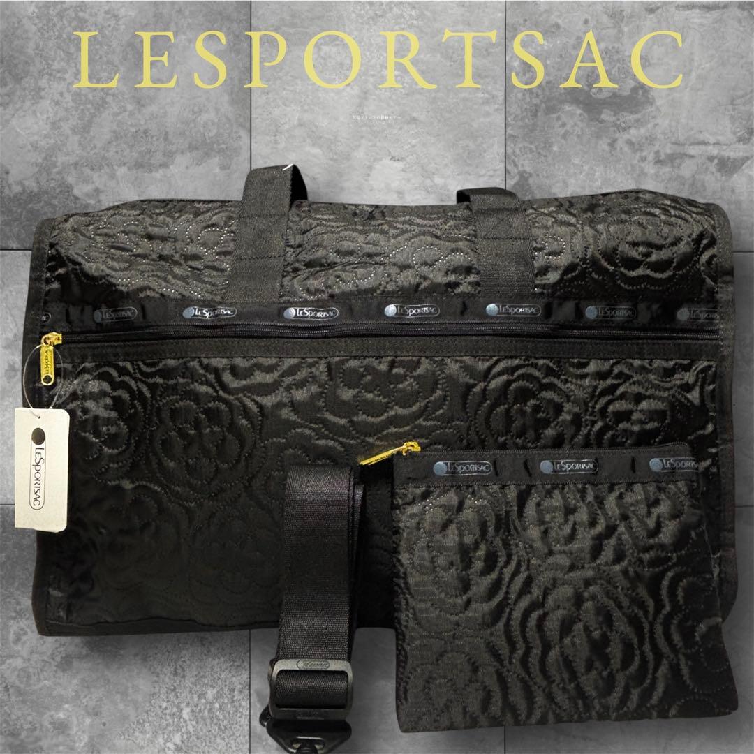 レスポートサック　ボストンバッグ ブラック　パフィーブロッサムズ　黒　花柄