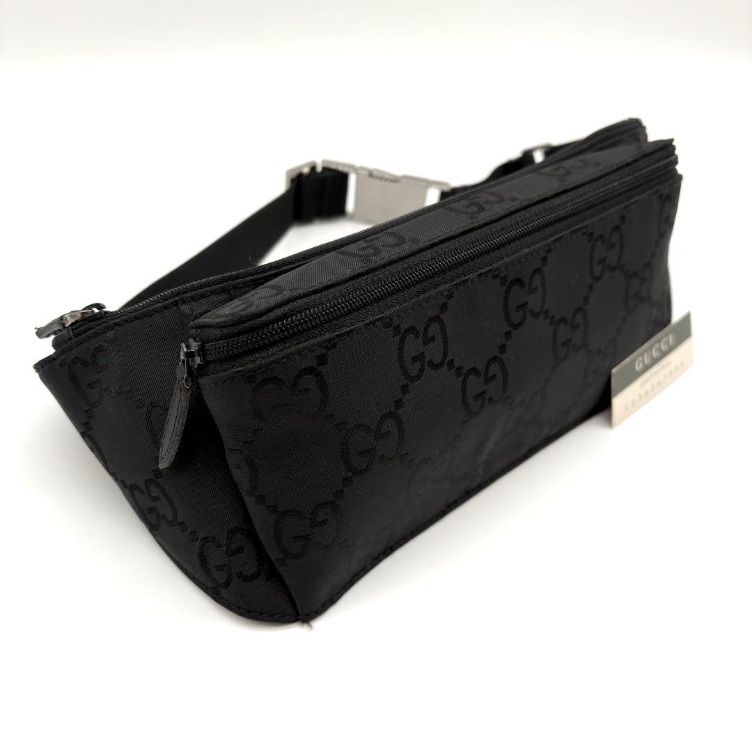 【使用感少】GUCCI グッチ ナイロン GG ウエストバッグ ブラック