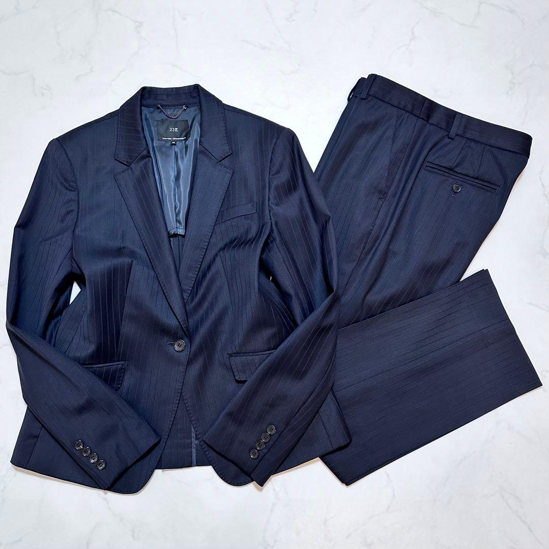 21AW✨23区 ファインネスウール スーツ セットアップ 紺 ストライプ 40