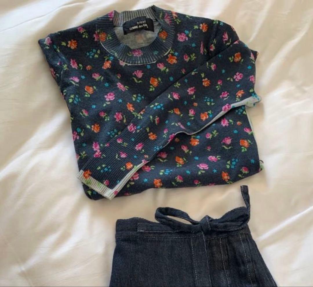 tricotトリココムデギャルソン　フラワー　ニット セーター　ネイビー