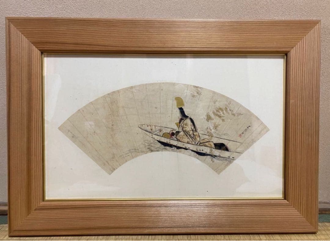 柴田是真　日本画　古心堂 高級 額装　朝妻船　美人画　絵画 扇面画 人物画