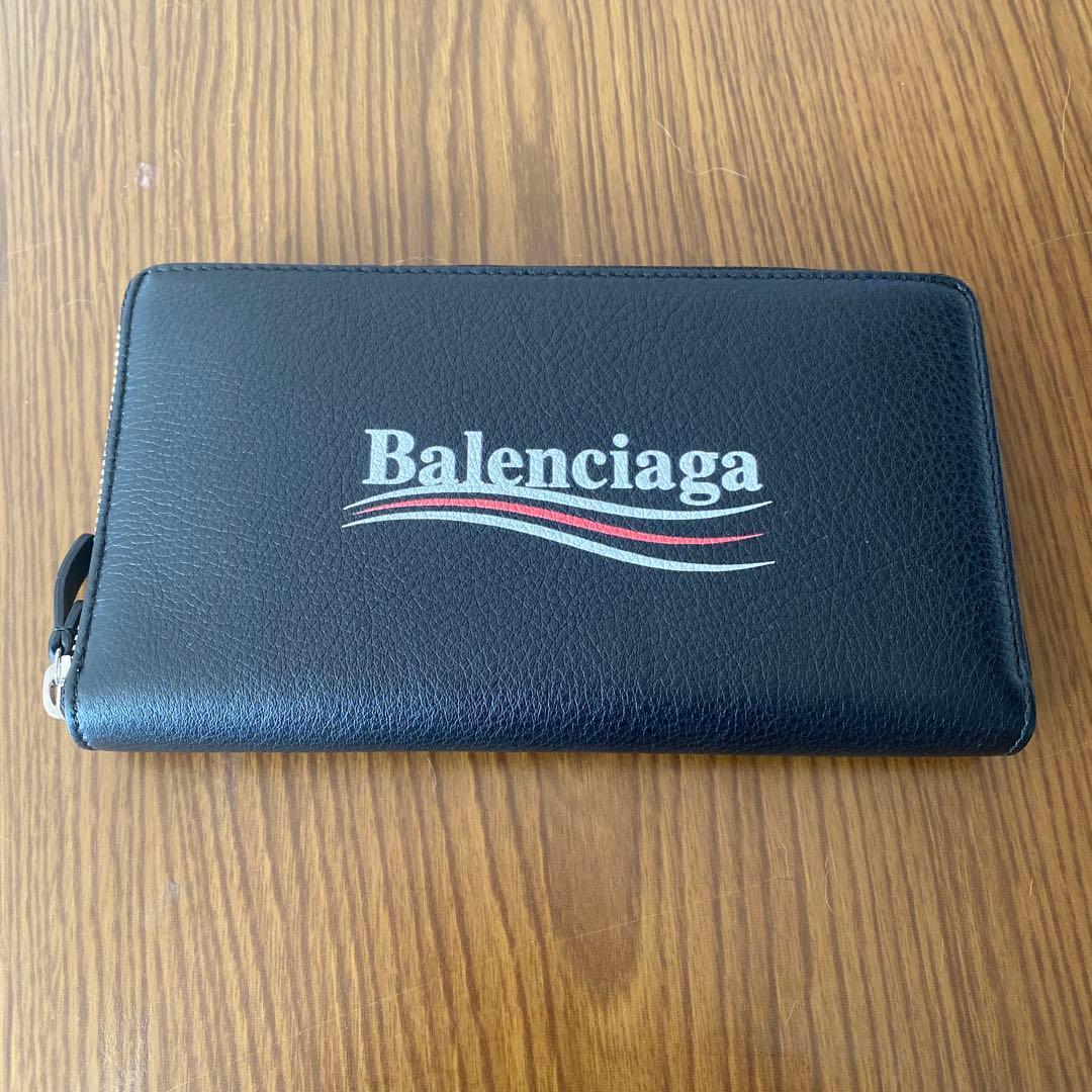 Balenciaga ブラックレザー 長財布 キャンペーンロゴ