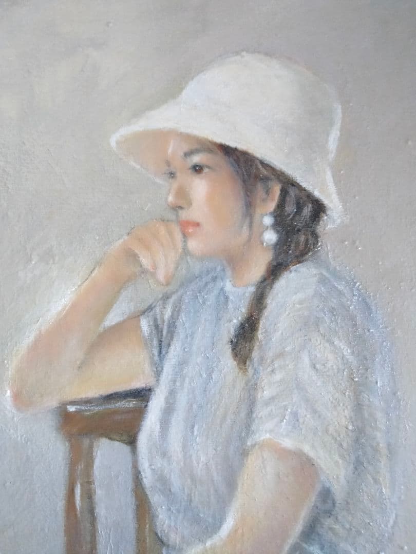 人物画 　オリジナル絵画　女性と猫　F30号　油彩画