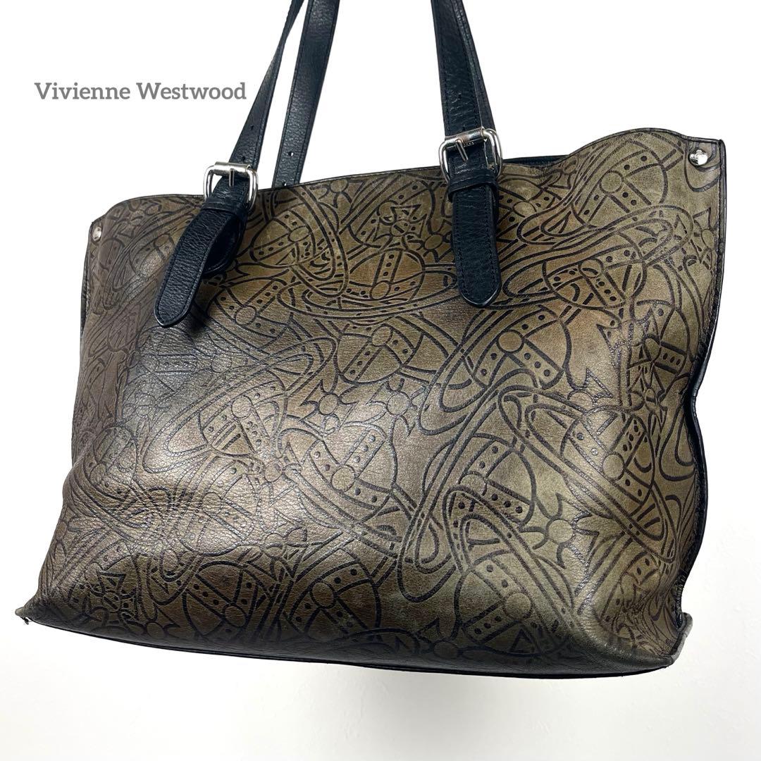 ヴィヴィアン　激レア　トートバッグ　オーブ総柄　ロゴエンボス　本革　ブラウン