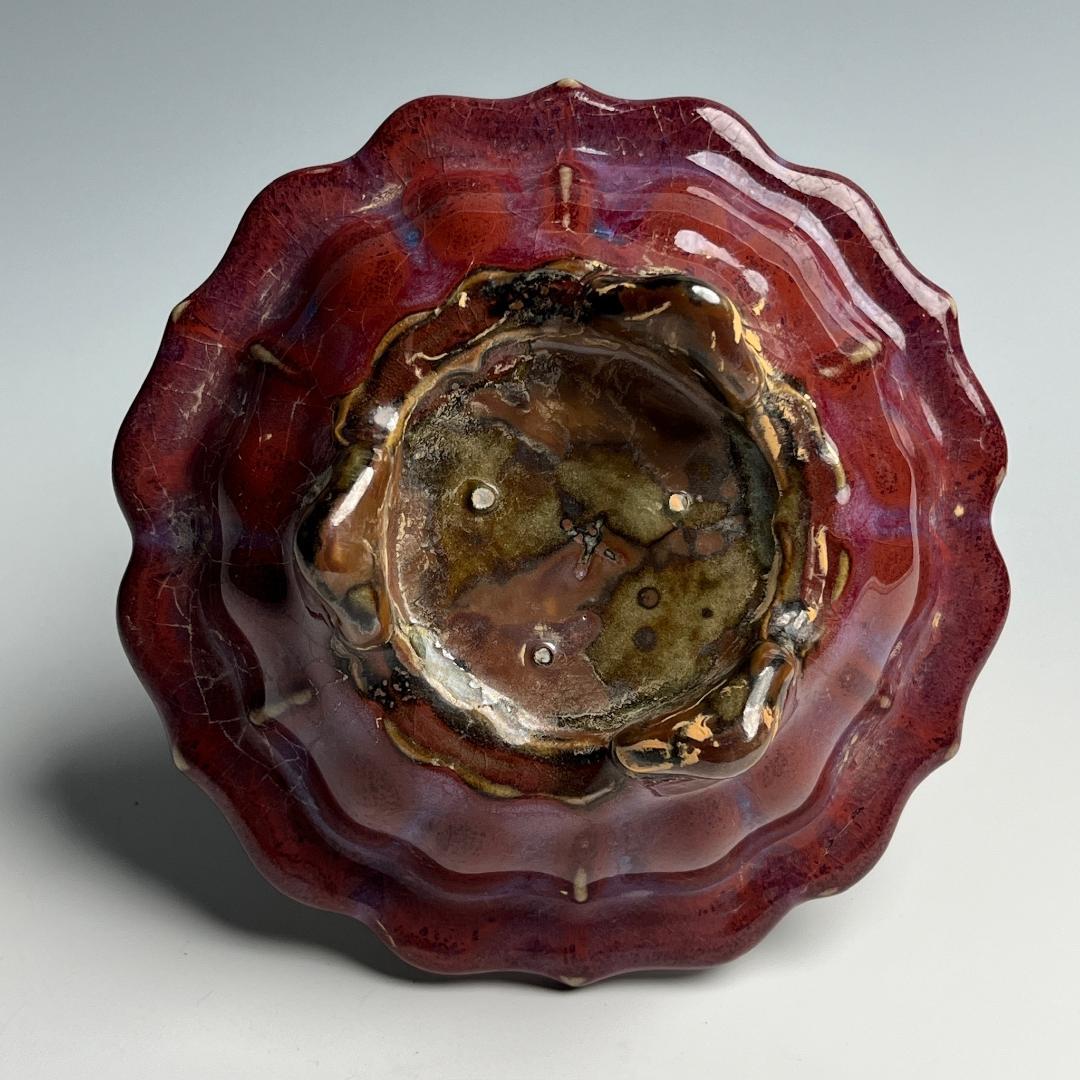 鈞窯 玫瑰紫釉陵花鼓釘三足洗 款 唐物 中国古玩 中国美術 A802sm