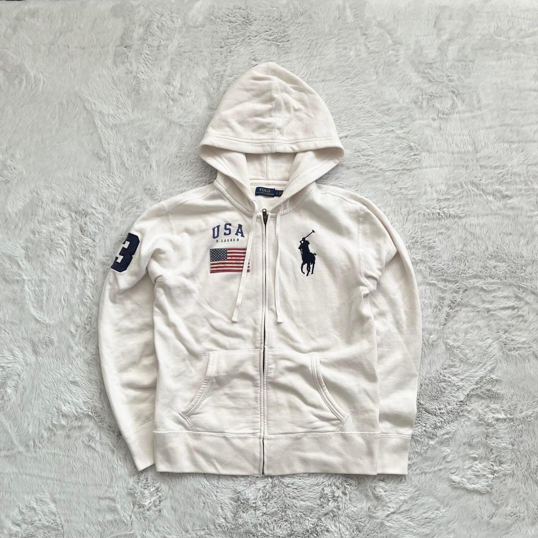 Polo Ralph Lauren ジップパーカー ビッグポニー ホワイト S - メルカリ