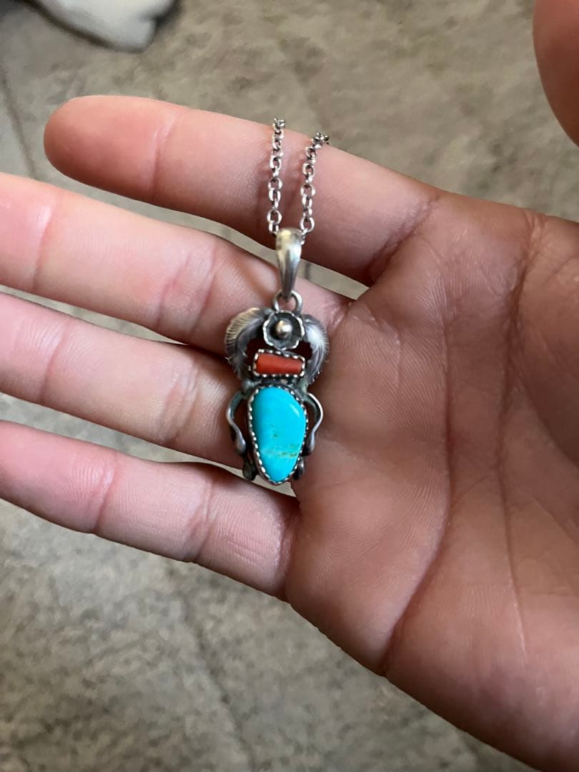 ターコイズ コーラル シルバー925 ネックレス　ナバホ族