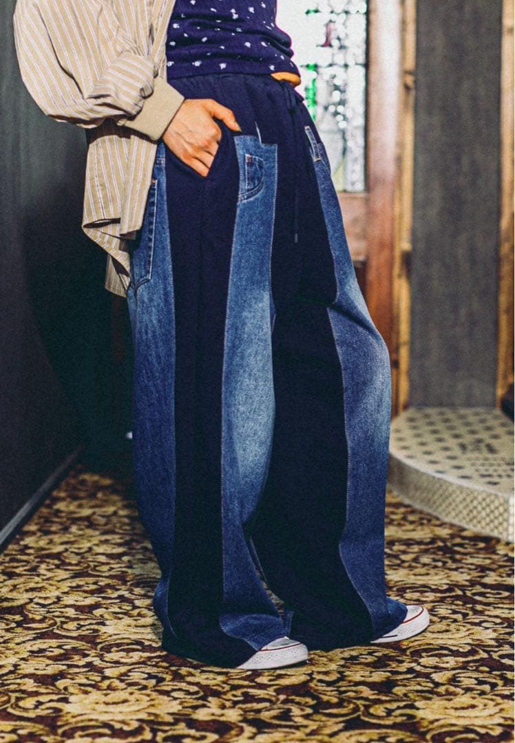 ニコアンド デニムパッチワークパンツ ネイビー M 楽天市場】[MODE NORM CORE] デニムパッチワークパンツ niko and