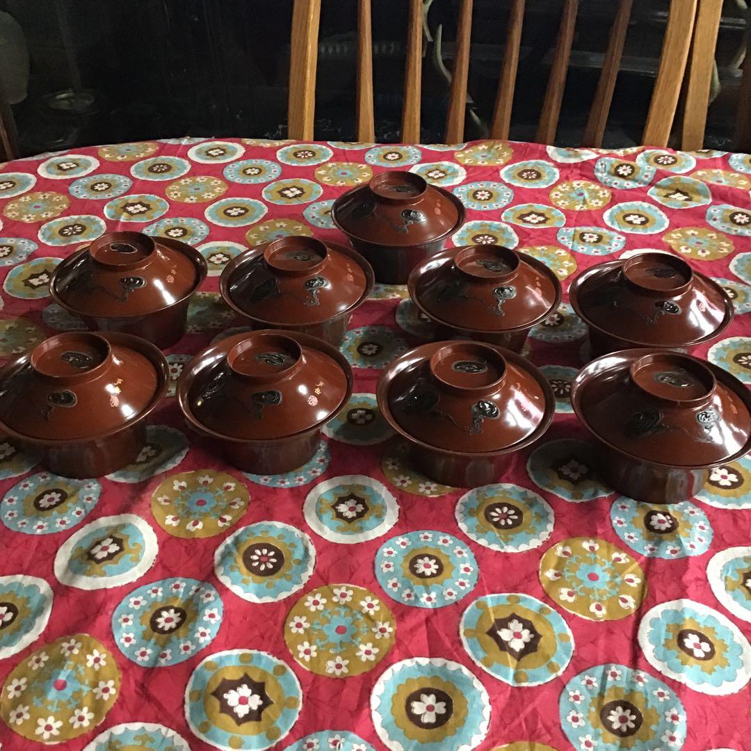 骨董　古民具　作家物　芦竹　蒔絵　漆器　椀　９個