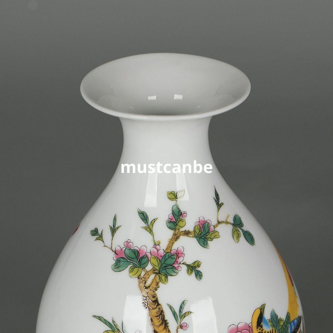 花鳥紋玉壺春瓶 花瓶 景徳鎮 陶磁器 装飾品 現代工芸品 美術品 置物