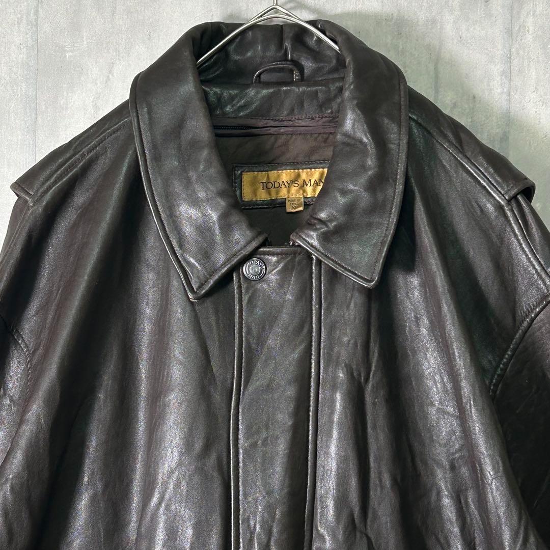 ヴィンテージ レザー ジャケット 濃茶 短丈 中綿 ライナー XL