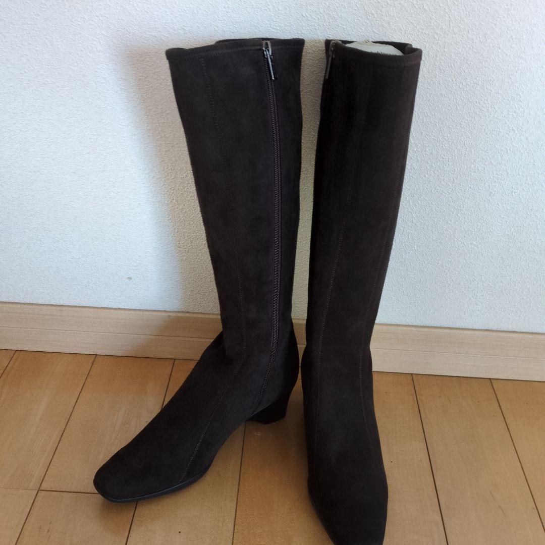 【未使用品】❳銀座YOSHINOYAダークブラウン スエード ロングブーツ