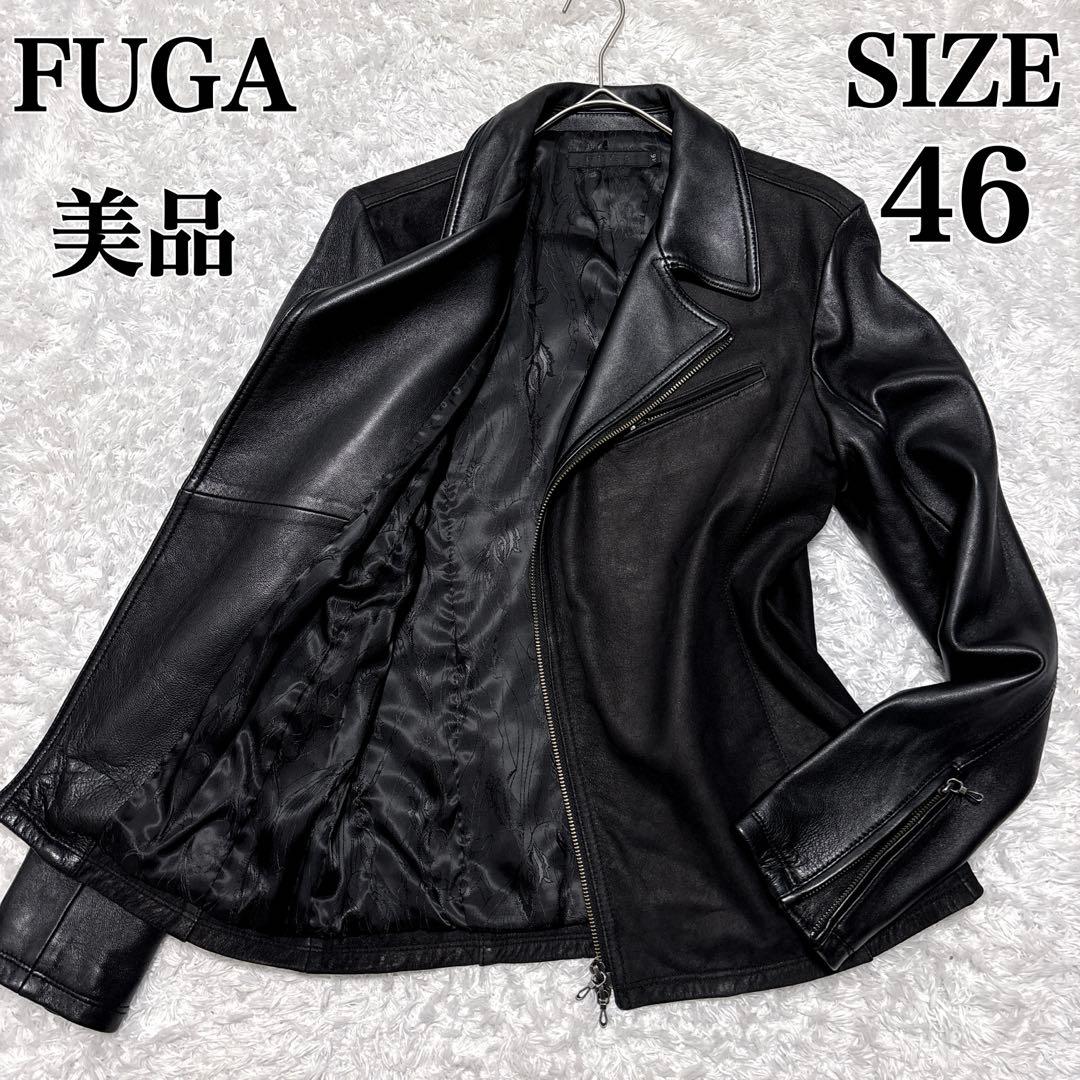 美品✨FUGA フーガ ダブルライダース レザージャケット 裏地総柄 黒 46