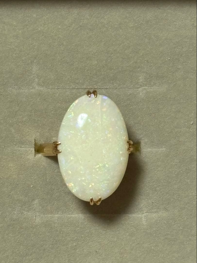 K18 18金　オパールリング　指輪　昭和レトロ　千本透かし　11号　4g