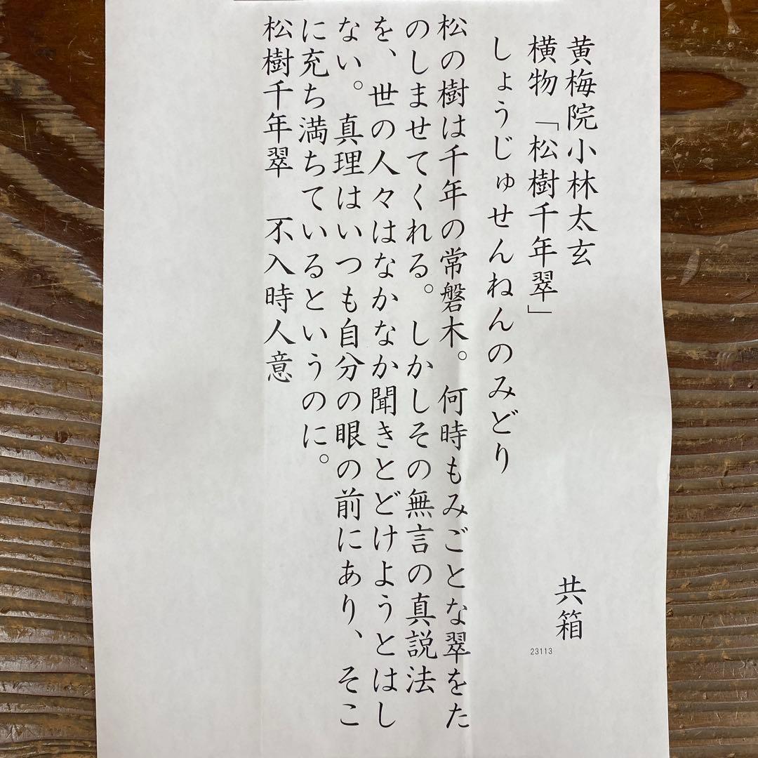 美品 掛け軸 小林太玄作「松樹千年翠」黄梅院 共箱 禅語