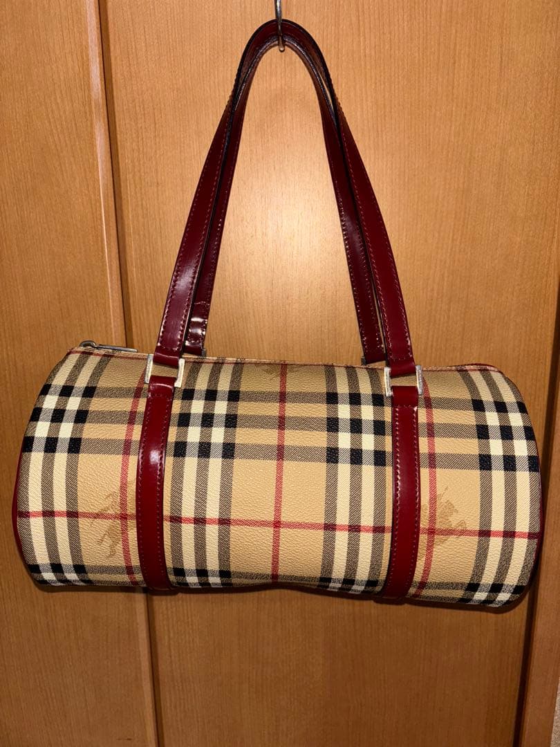 バーバリーチェック柄 ボストンバッグ ベージュ・レッド
