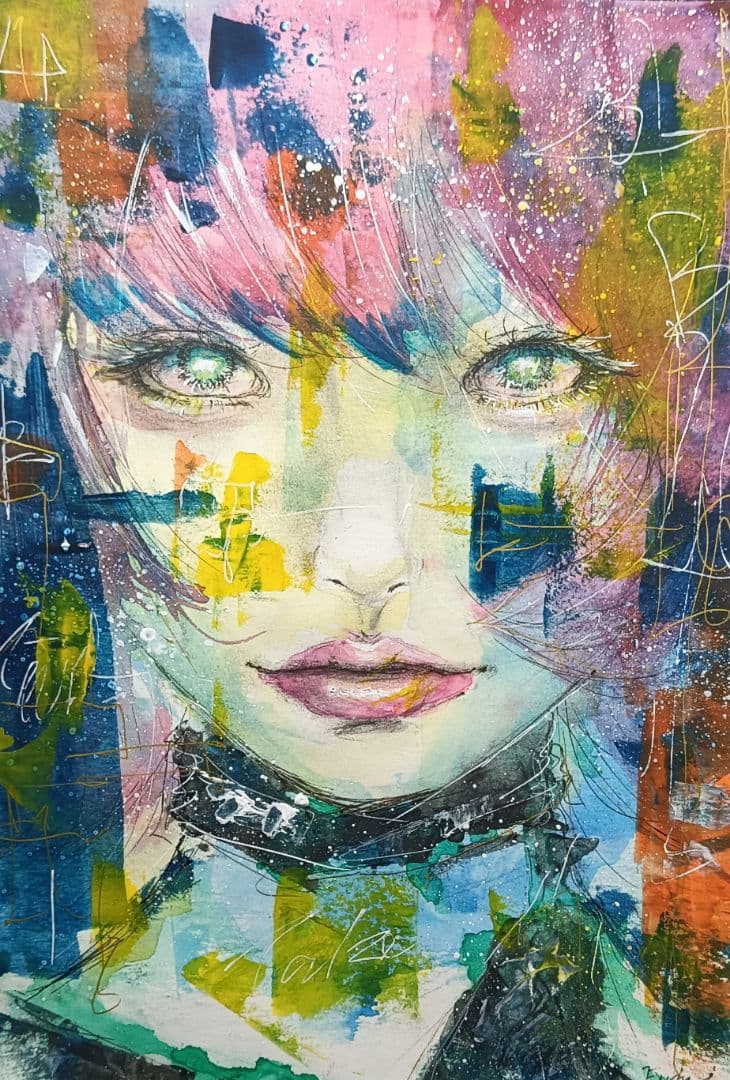 美人画 水彩 抽象 現代アート ポップアート 手描き イラスト 原画 art