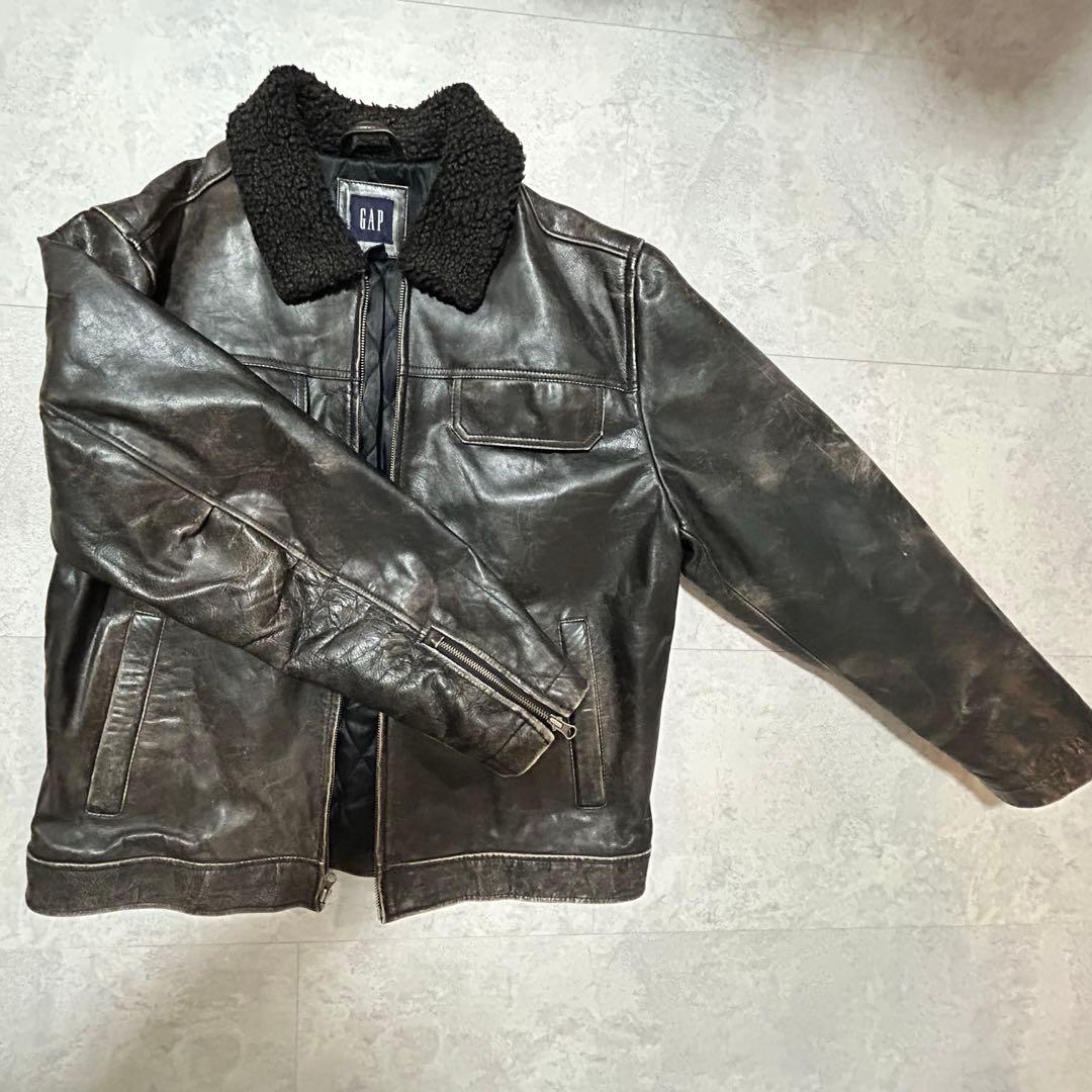 年末セール】90s OLD GAP ボア襟 レザー ジャケット - メルカリ