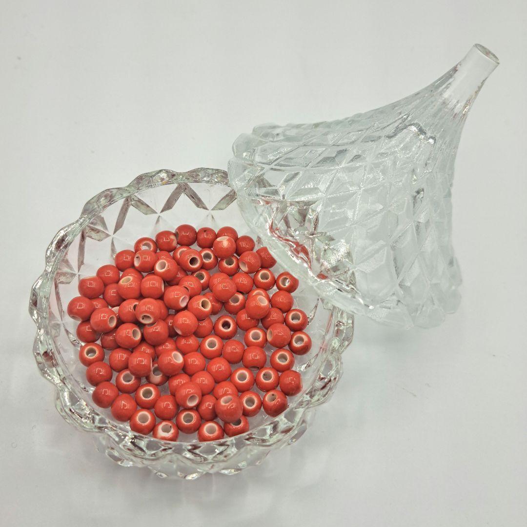 ホワイトハーツ 血赤 鮮赤 6mm 100粒 ビーズ ネックレス ヴィンテージ