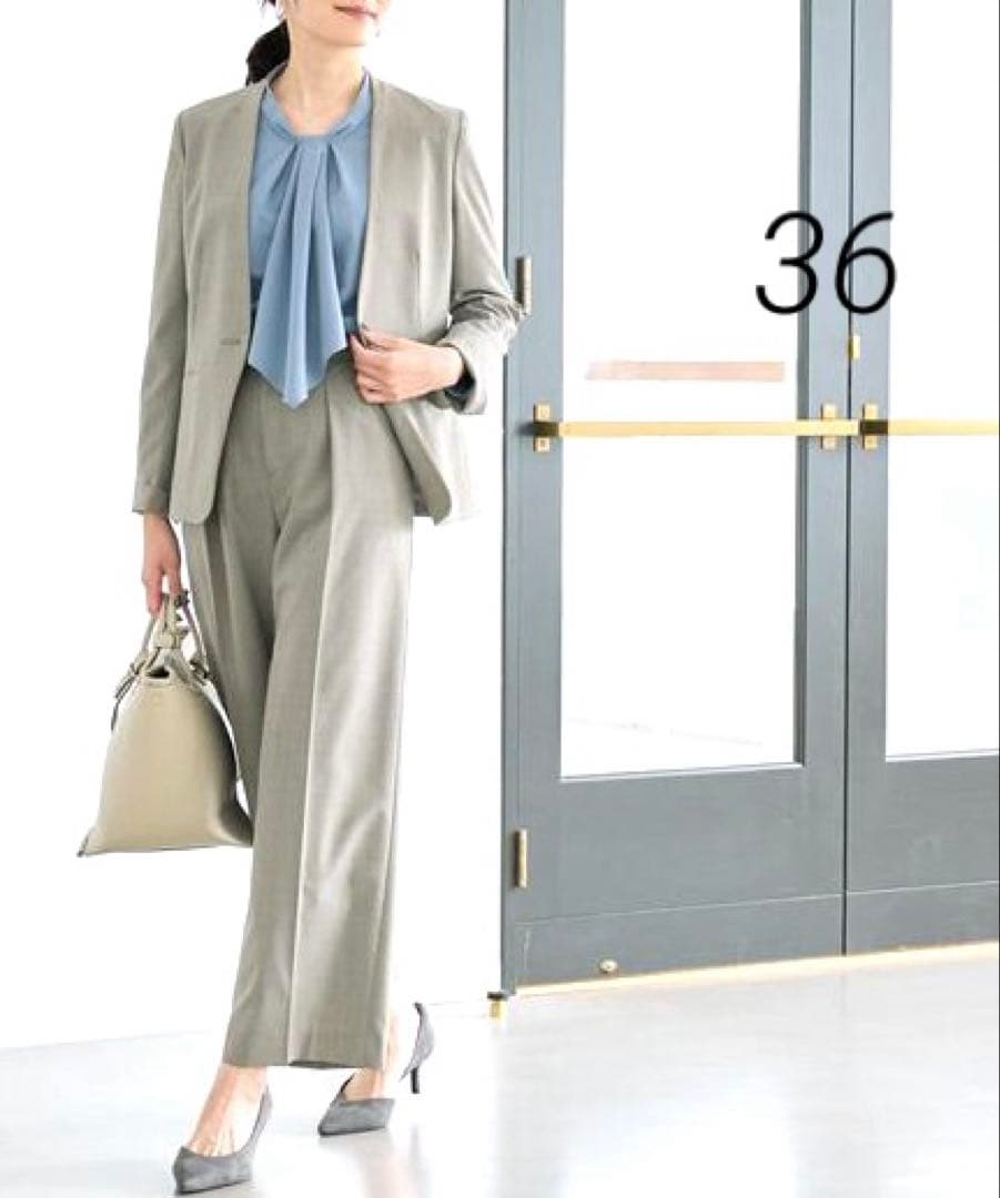 【美品】グリーンレーベルリラクシング カチリラ ノーラペル ワイドパンツ 36 美品】グリーンレーベルリラクシング カチリラ ノーラペル ワイド