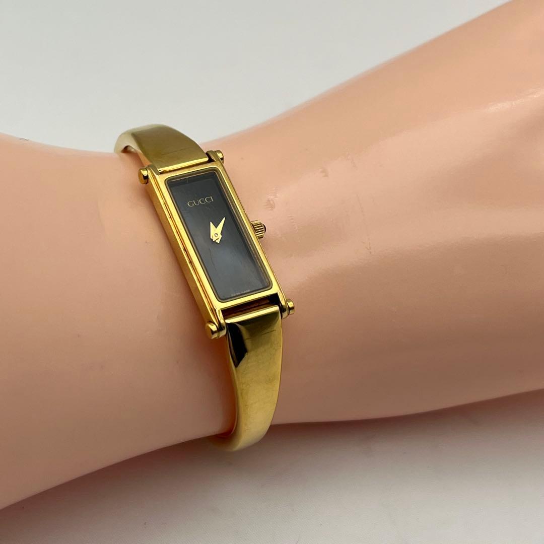 稼働 GUCCI グッチ 1500L 時計 クオーツ バングルウォッチ ゴールド