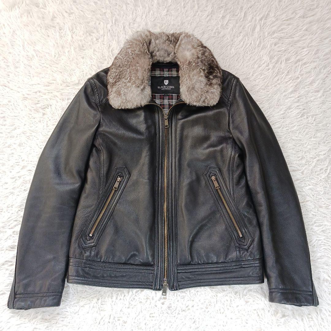 ✨美品✨ブラックレーベル　レザーライダース ラビットファー　ブラック　サイズM