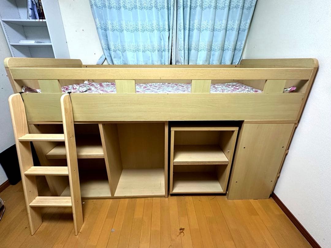 ニトリ ロフトベッド 収納棚付き 美品 即日発送 引取り大歓迎 早い者勝ち 頑丈棚付きロフトベッド ロータイプ(高さ122cm NA) | ニトリネット