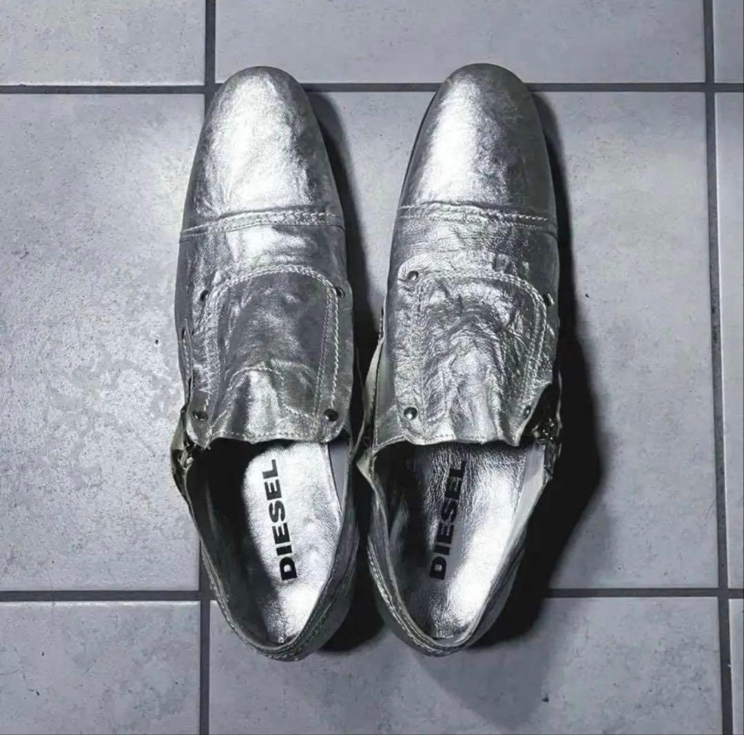 DIESEL シルバー ローファー ブーツ